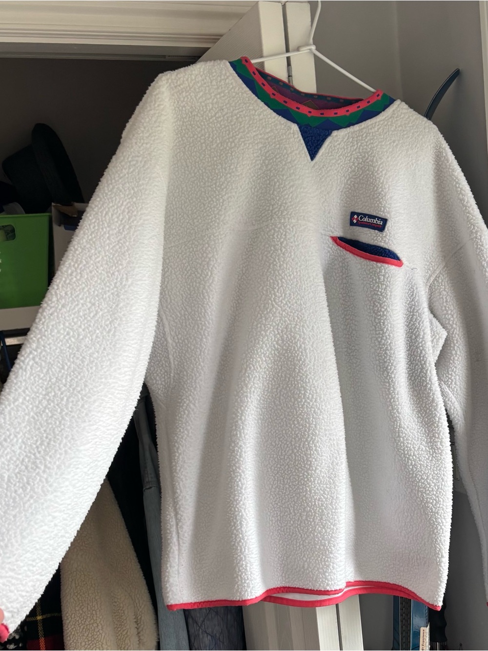 White Sherpa Fleece Pullover with Color trim